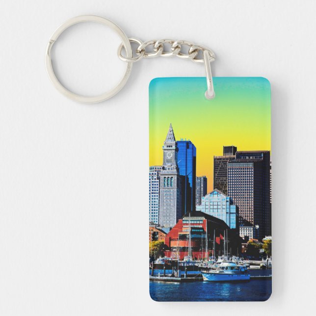 The Custom House Boston USA Poster Cloth Face Mask Key Ring (Front)