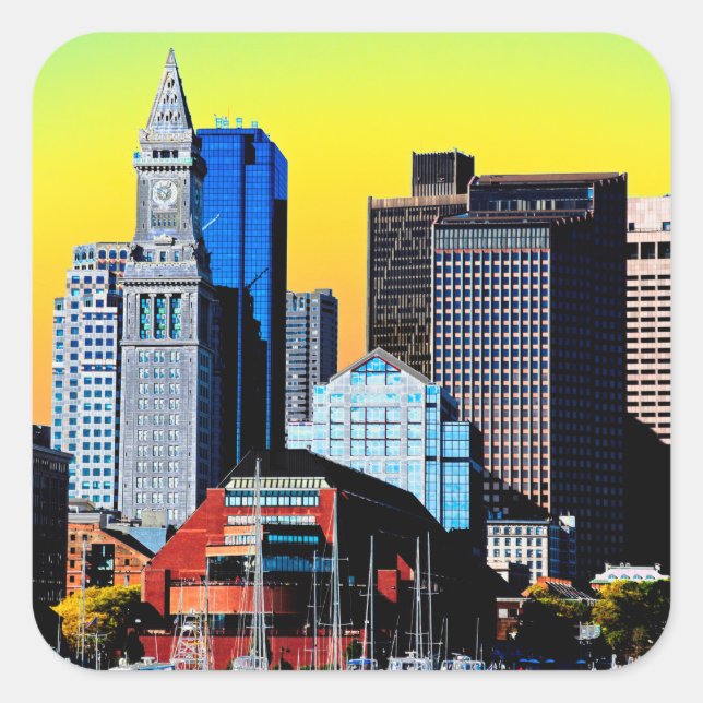 The Custom House Boston USA Poster Cloth Face Mask Square Sticker (Front)