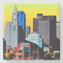 The Custom House Boston USA Poster Cloth Face Mask Stone Coaster
