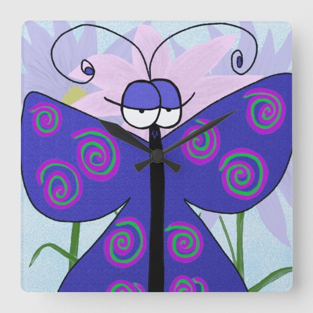 The Cute Butterfly With An Attitude Painting Square Wall Clock (Front)