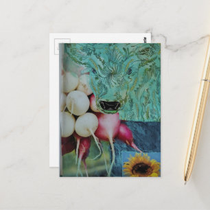 The Cute Cow and the Radishes Collage Postcard