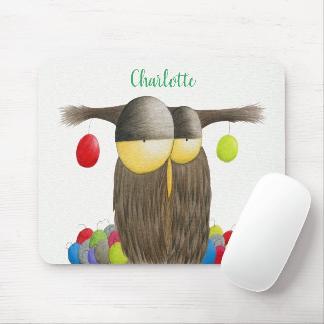 The Cute Holiday Owl Illustration Mouse Pad (With Mouse)