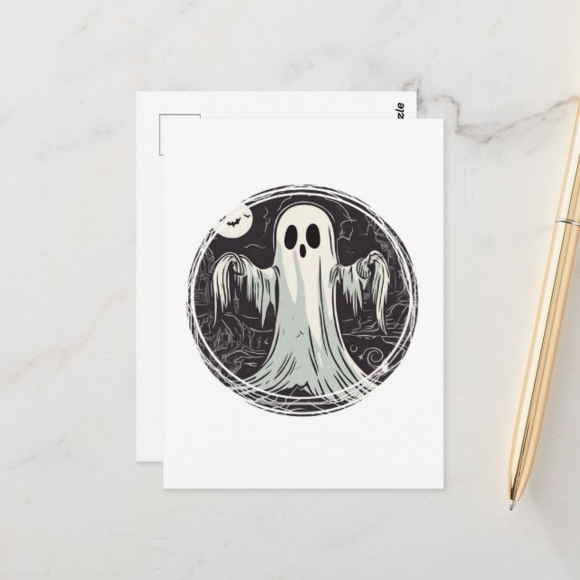 The Cute  Little Halloween Ghost Postcard (Front/Back In Situ)