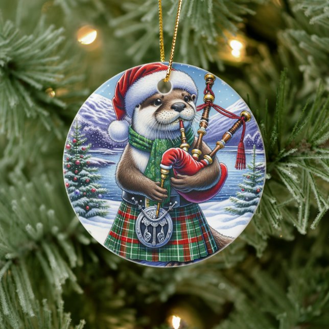 The Cute Scottish Christmas Otter  Ceramic Tree Decoration (Tree)