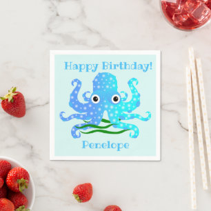 The Cutest Blue Octopus Nautical Theme Napkin