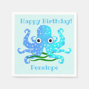 The Cutest Blue Octopus Nautical Theme Napkin