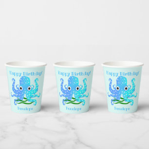The Cutest Blue Octopus Nautical Theme  Paper Cups
