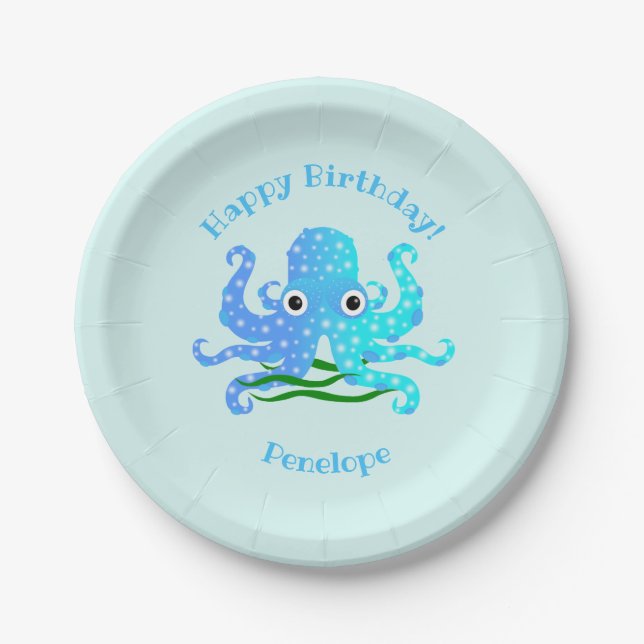 The Cutest Blue Octopus Nautical Theme Paper Plate (Front)