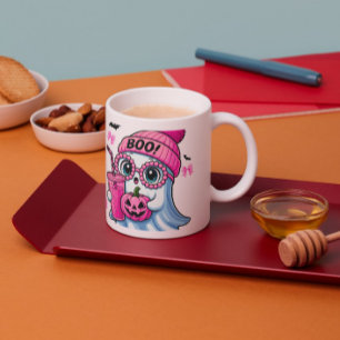 The Cutest Ghost in Town Pink Aesthetic Halloween Two-Tone Coffee Mug