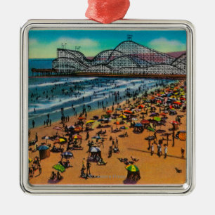 The Cyclone Racer and Beach Crowds, Long Beach Metal Tree Decoration