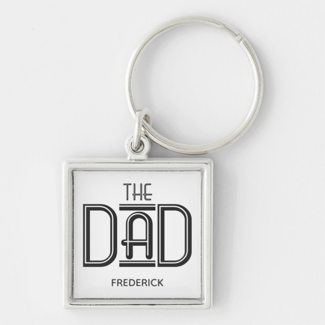 THE Dad Black White Text Personalised Keychain (Front)
