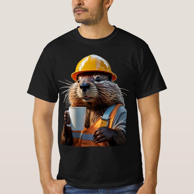 The Daily Grind: Beaver Coffee Graphic T-Shirt (Front)
