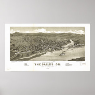 The Dalles Oregon 1884 Antique Panoramic Map Poster