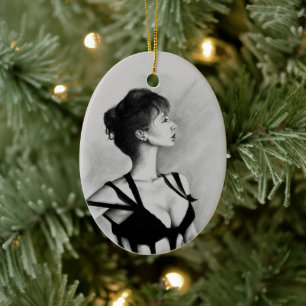 The Dame Beautiful Woman Black Dress Portrait Art Ceramic Tree Decoration
