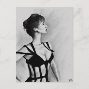 The Dame Original Art Portrait Drawing Postcard