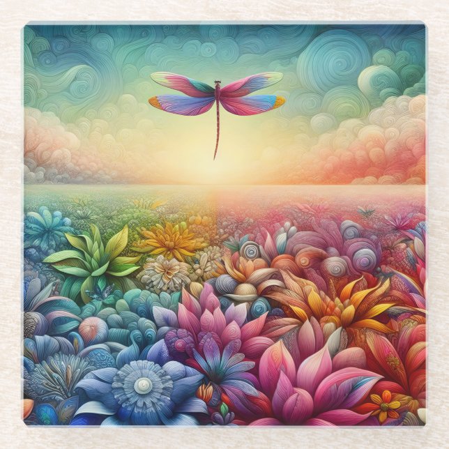 The Dance of Dragonfly Glass Coaster (Front)