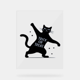 The Dancing Black Cat's Spooktacular Trick-or-Trea Acrylic Sign