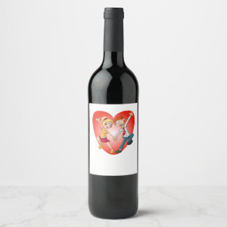 The dancing man and woman for the Valentine heart. Wine Label