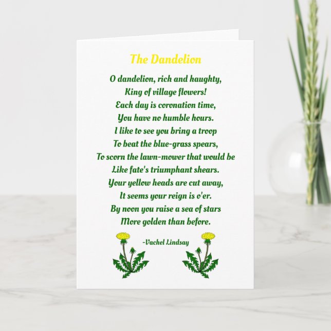 The Dandelion, Cute Poem Card (Front)