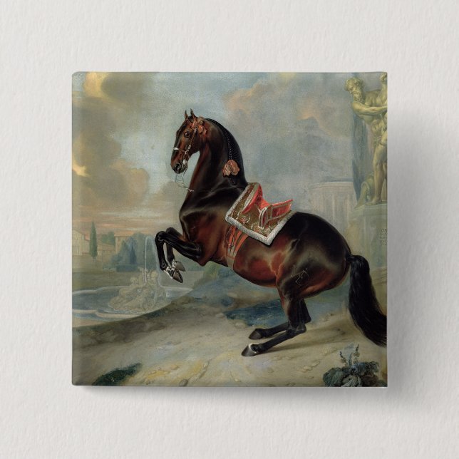 The dark bay horse 'Valido' 15 Cm Square Badge (Front)