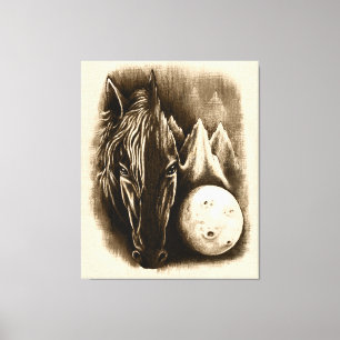 The Dark Side - Surreal Black Horse and Moon Canvas Print