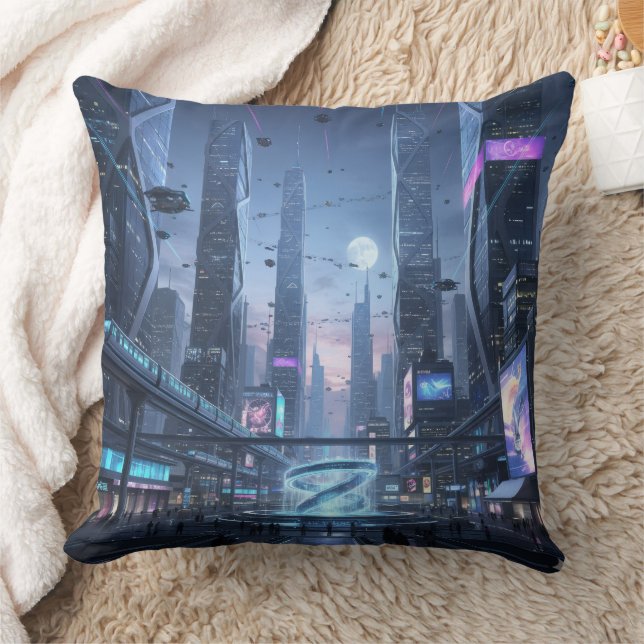 The Dawn of Tech-City Throw Pillow (Blanket)