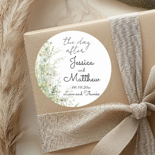 The day after Dusty Sage Green Flowers Wedding Classic Round Sticker