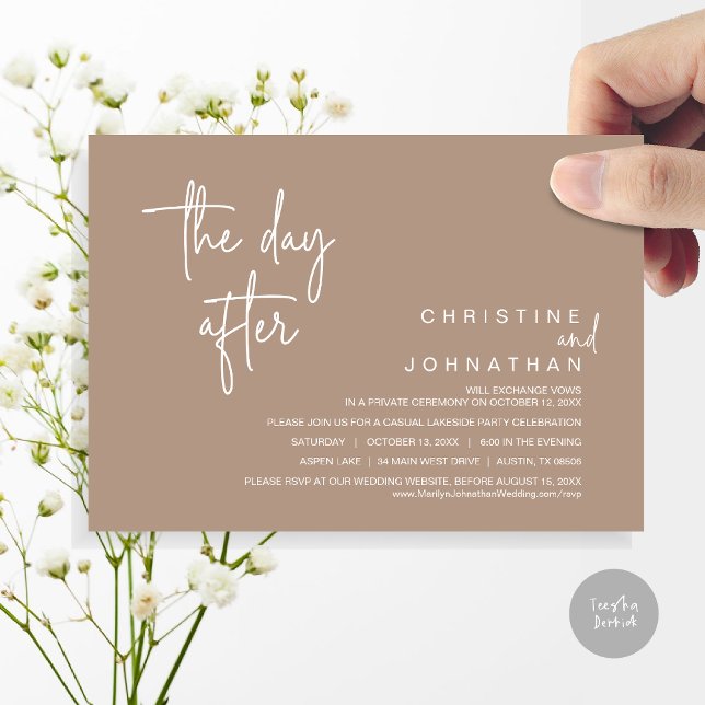 The Day After, Post Wedding Party, Warm Taupe Invitation (The Day After, Modern Post Wedding Party Invitation Card, PDF, in warm taupe brown)