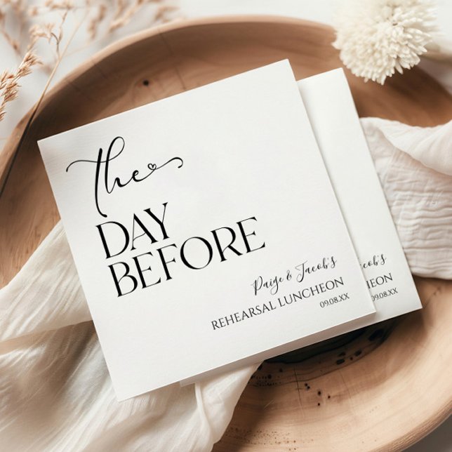 The Day Before Minimal Wedding Rehearsal Luncheon Napkin (Creator Uploaded)