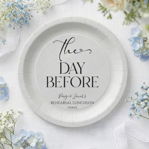 The Day Before Minimal Wedding Rehearsal Luncheon Paper Plate