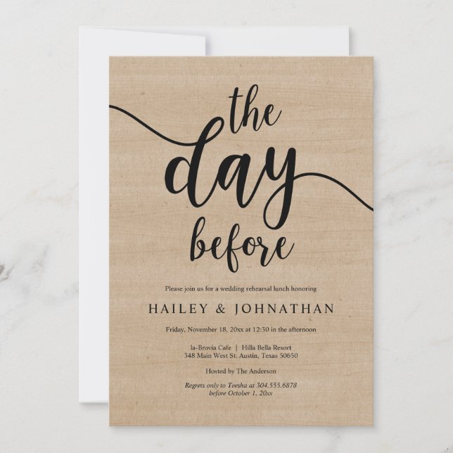 The day before, Wedding Rehearsal Lunch or Brunch Invitation (Front)