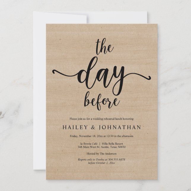 The day before, Wedding Rehearsal Lunch or Brunch Invitation (Front)