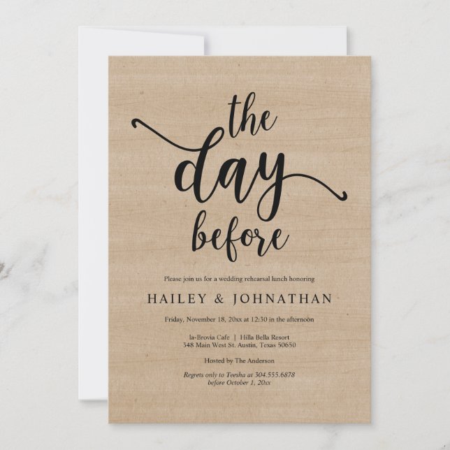 The day before, Wedding Rehearsal Lunch or Brunch Invitation (Front)