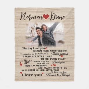 The Day I Met You Personalised Custom Couple Photo Fleece Blanket