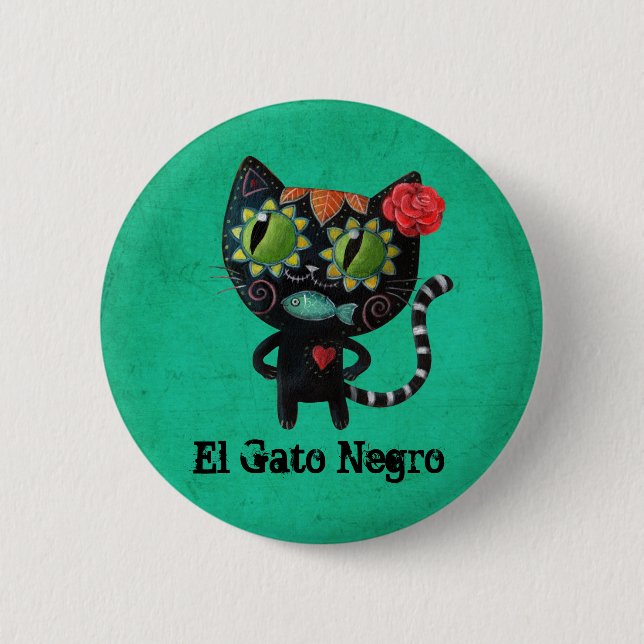 The Day of The Dead Black Cat 6 Cm Round Badge (Front)