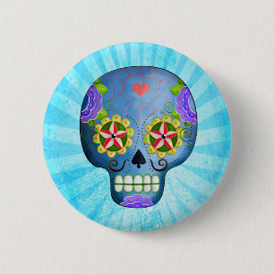 The Day of The Dead Blue Sugar Skull 6 Cm Round Badge