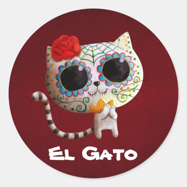 The Day of The Dead Cute Cat Classic Round Sticker (Front)