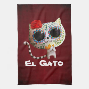The Day of The Dead Cute Cat Tea Towel