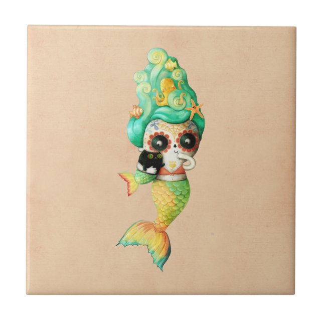 The Day of The Dead Mermaid Girl Tile (Front)