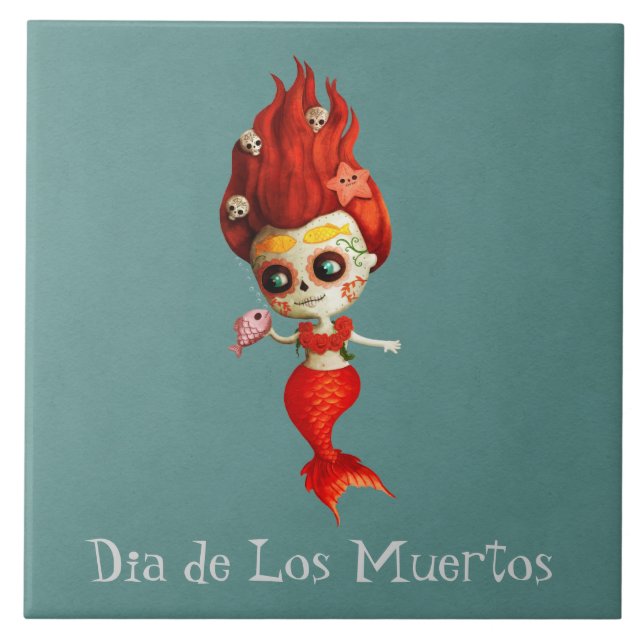 The Day of The Dead Mermaid Tile (Front)