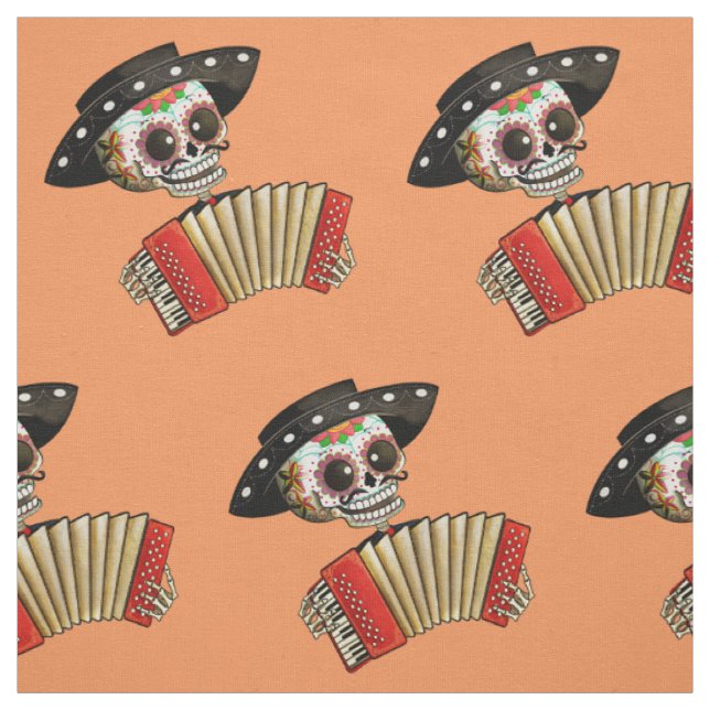 The Day of The Dead Skeleton El Mariachi Fabric (Swatch)