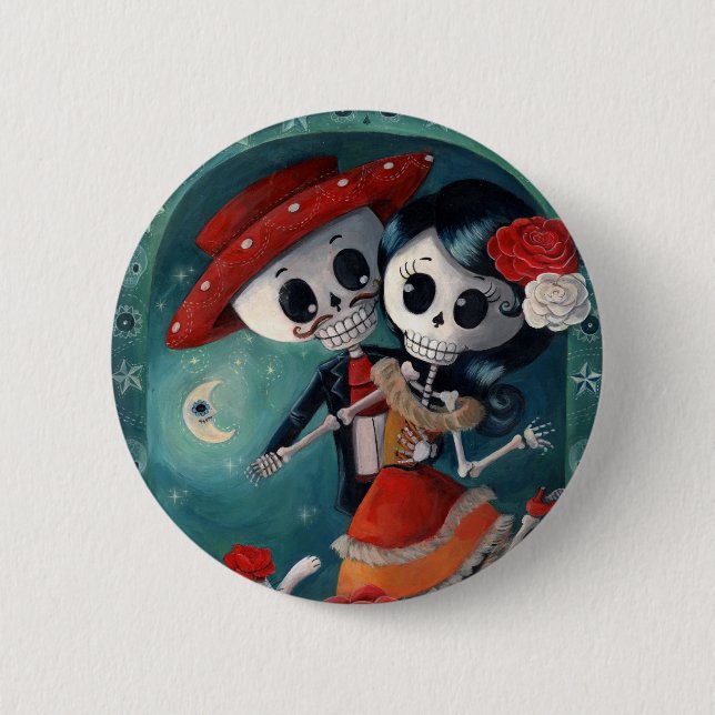 The Day of The Dead Skeleton Lovers 6 Cm Round Badge (Front)