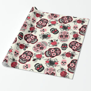 The day of the dead sugar skulls and roses pattern wrapping paper