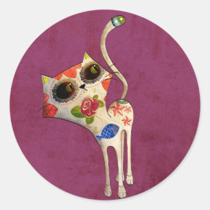 The Day of The Dead White Cute Cat Classic Round Sticker