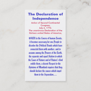 The Declaration of Independence Business Card