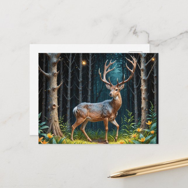 The Deer in a Moonlit Forest Postcard (Front/Back In Situ)