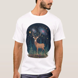 The Deer with Galaxies in Its Antlers T-Shirt