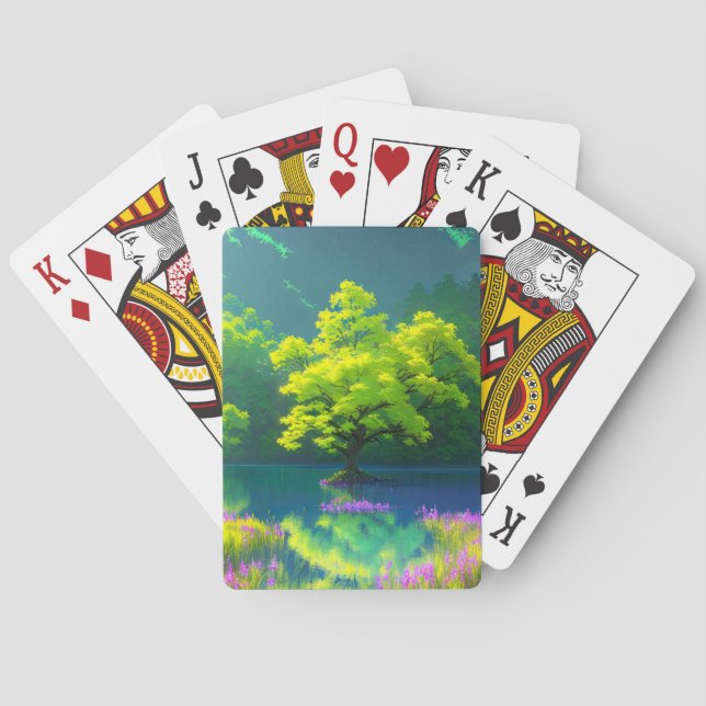 The Delicate Green Tree's Reflection Playing Cards (Back)