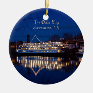 The Delta King at night - Sacramento, CA Ceramic Tree Decoration