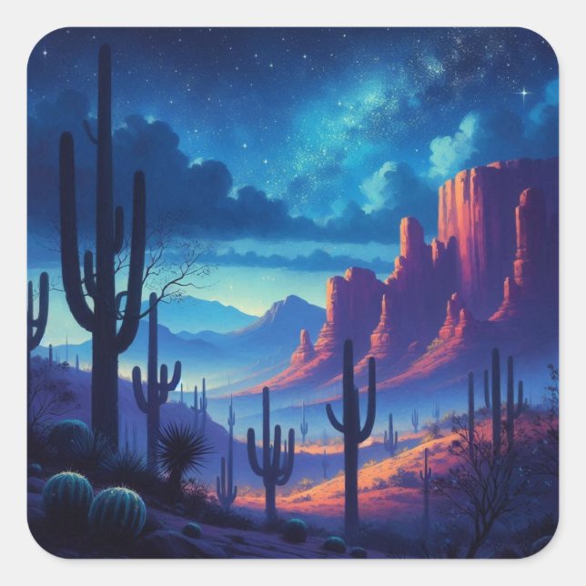 The Desert at night southwestern  Square Sticker (Front)
